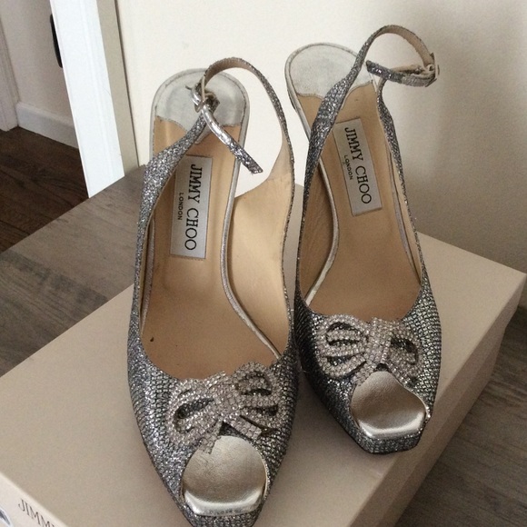 silver evening pumps